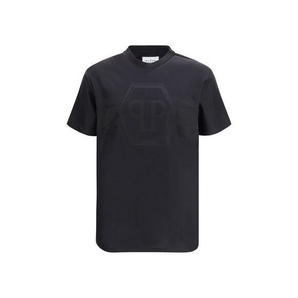 Philipp Plein Men Round Neck T-Shirt Jacquard Hexagon Line